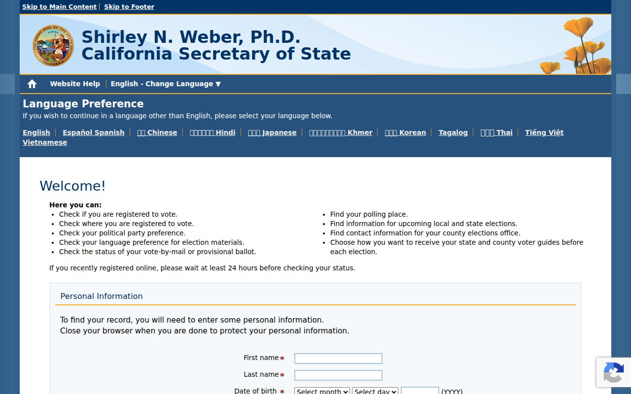 Montclair voter lookup at California My Voter Status