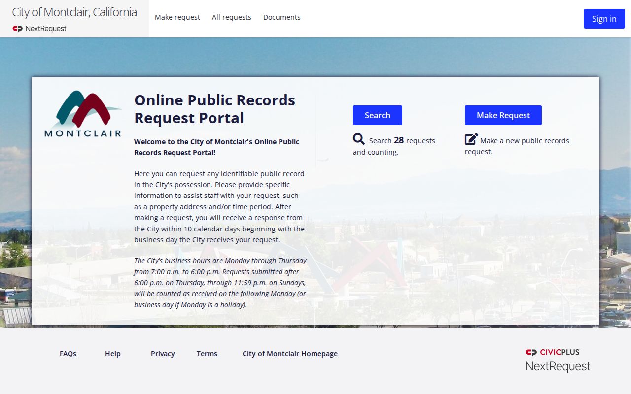 Montclair people search through the city NextRequest records portal