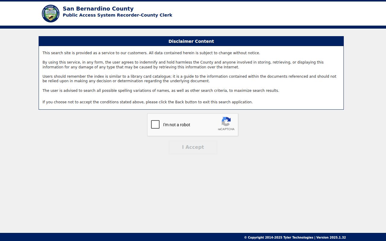 Montclair people search entry to the San Bernardino County recorder index