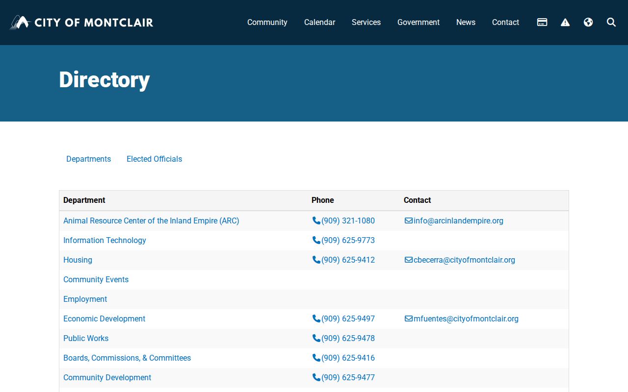 Montclair people directories city department contact page