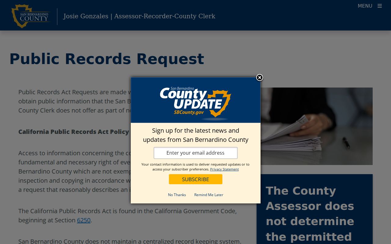 Montclair public records request guidance from San Bernardino County ARC