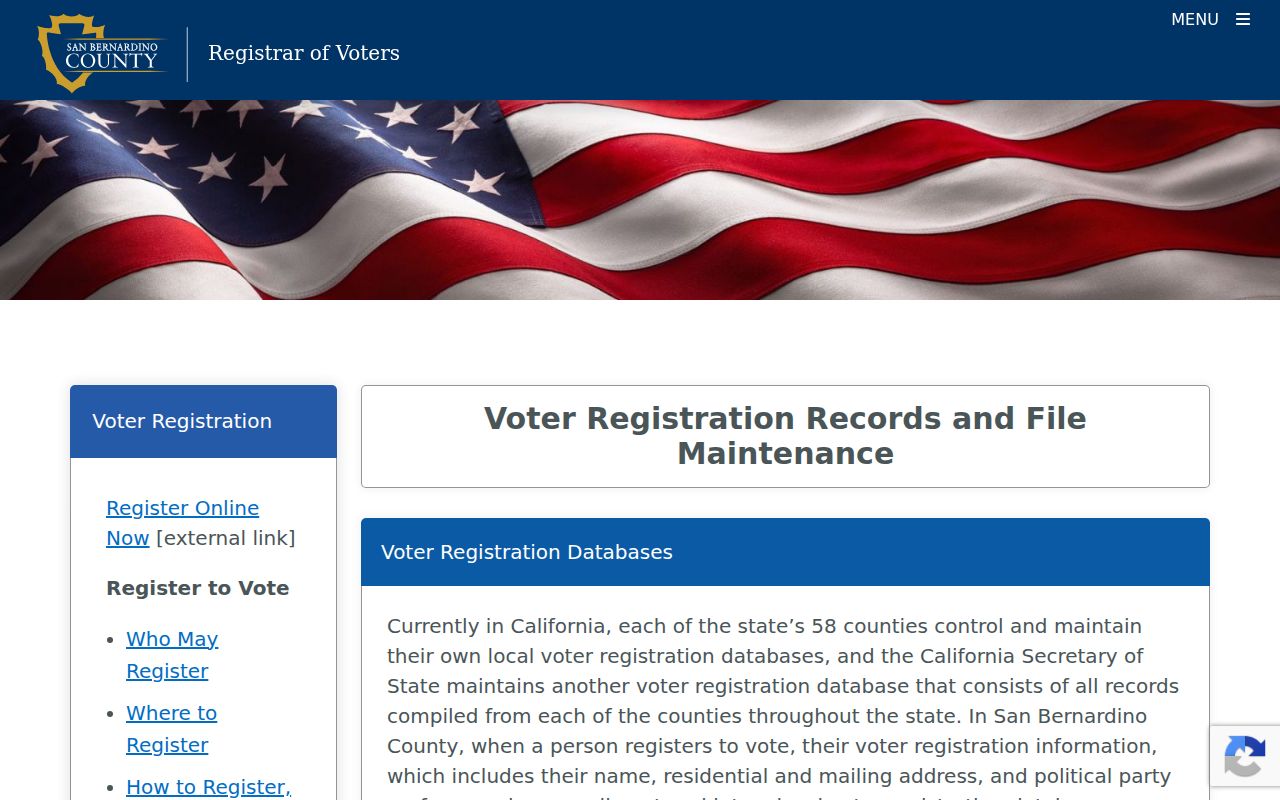 Montclair voter registration records and San Bernardino County list status definitions