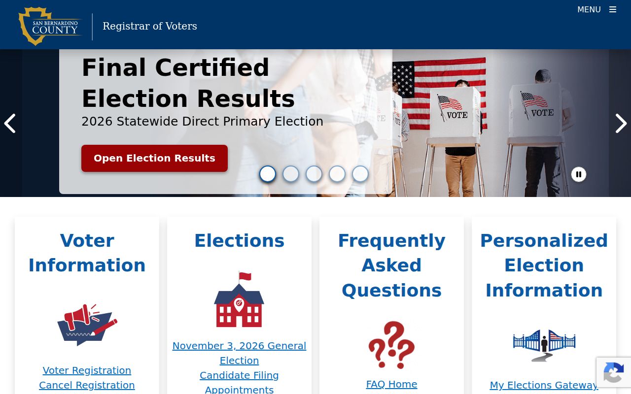 Montclair voter registration records on the San Bernardino County Registrar homepage